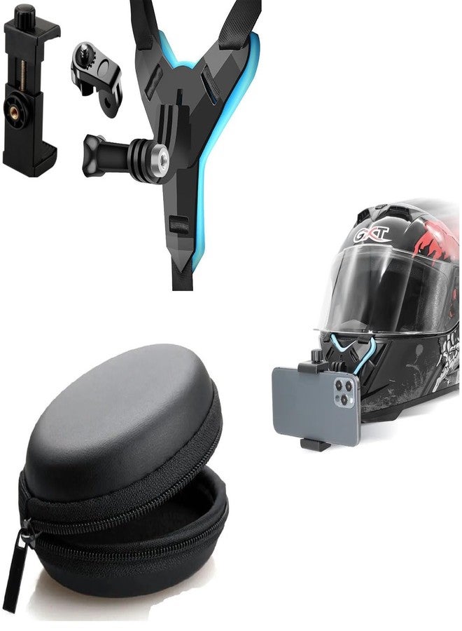 Like Star Helmet Chin Strap Mount with Mobile Holder Clip & Compatible with All Smart Phones Go pro Hero 9/8/7/6,SJCAM, Yi, DJI Osmo Action with (Earphone Carrying Case Pouch Cover Black) - Image 1