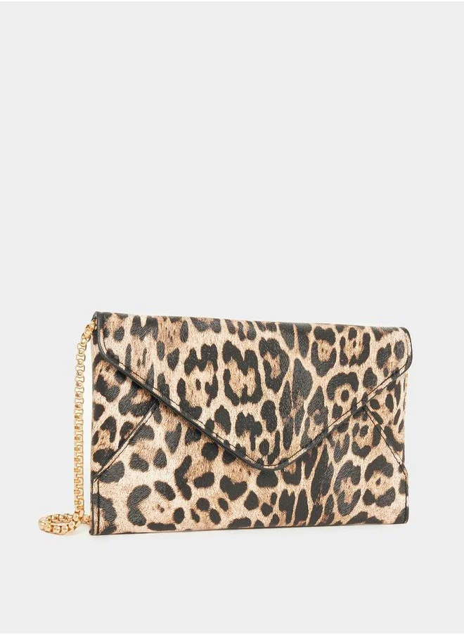 Styli Leopard Print Clutch with Chain Strap