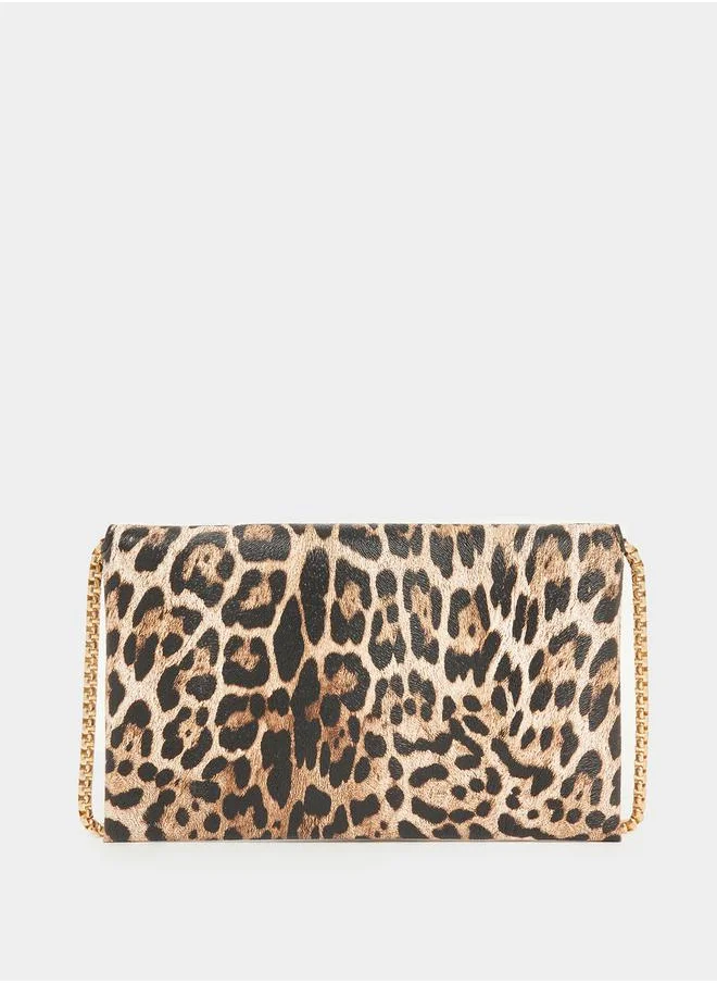 Styli Leopard Print Clutch with Chain Strap