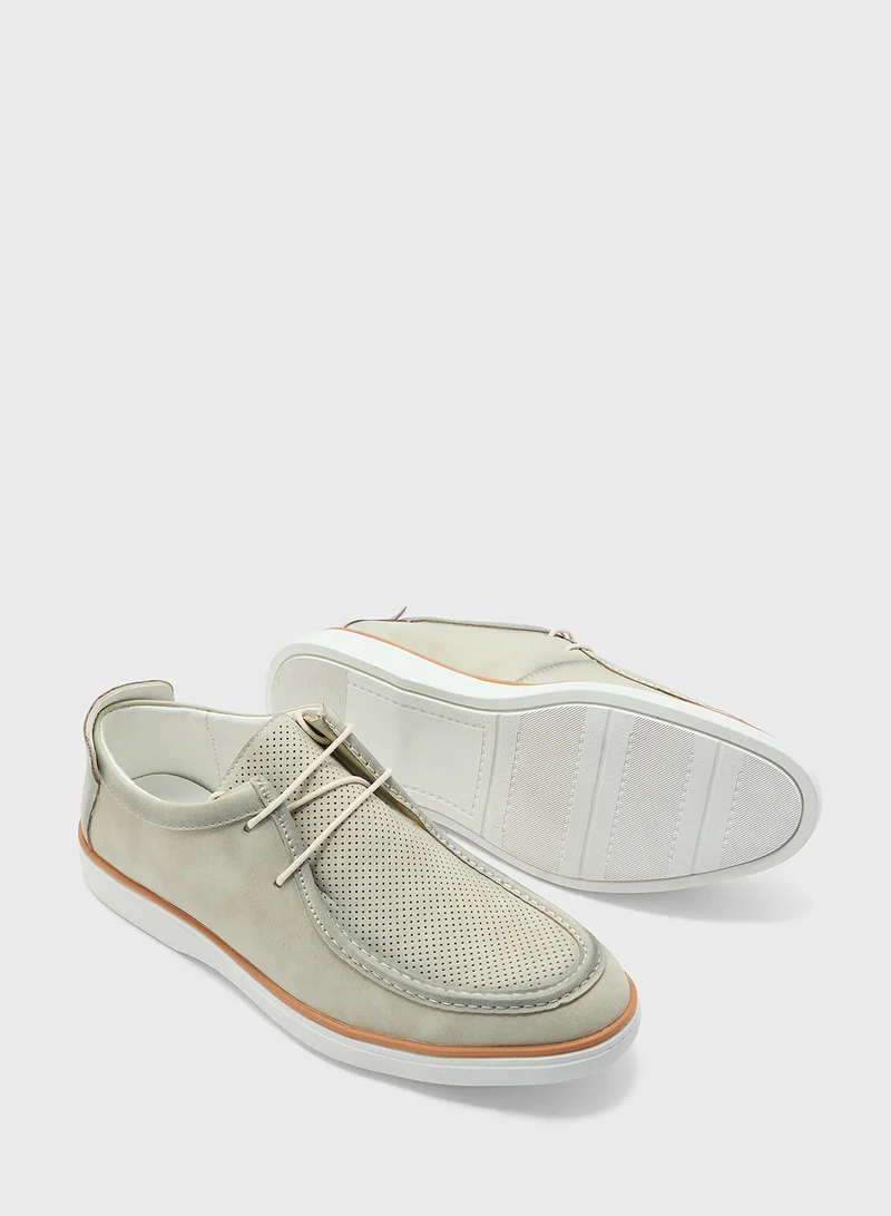 Robert Wood beige Perforation Detail Casual Lace Ups for Men | Best Price UAE