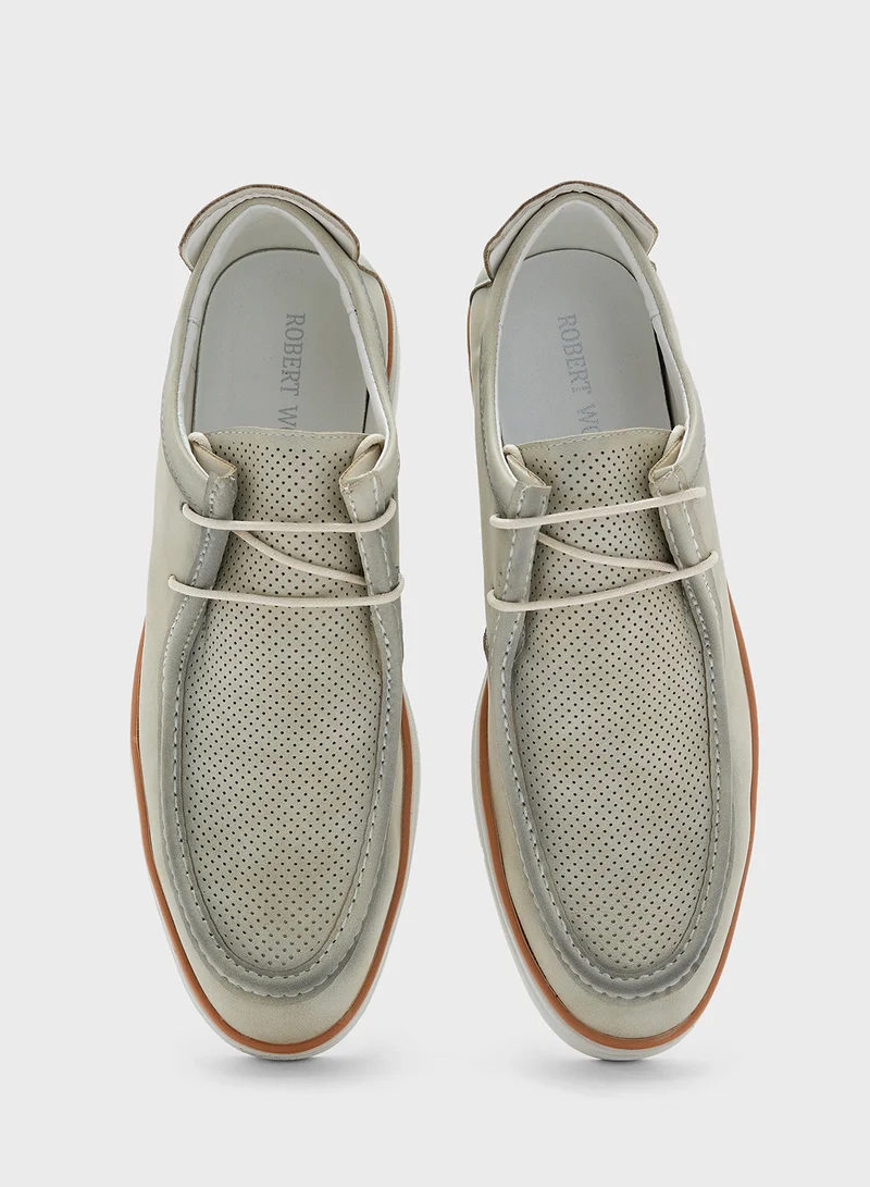 Robert Wood beige Perforation Detail Casual Lace Ups for Men | Best Price UAE