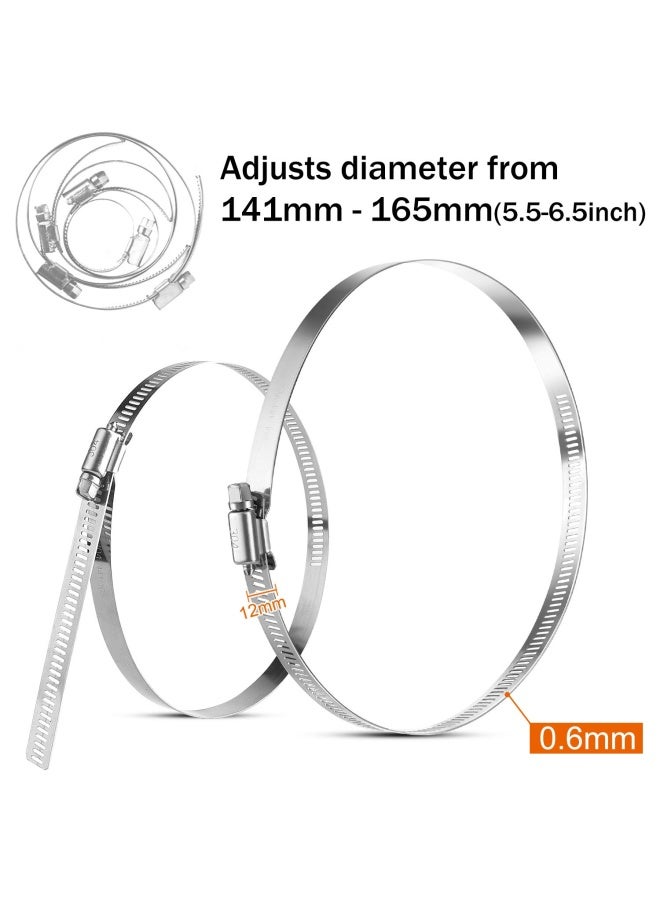 MIAHART 6 Inch Hose Clips 304 Stainless Steel Duct Clamps Pipe Clamps Adjustable 141Mm-165Mm Hose Clamp Pack Of 6 - Image 3