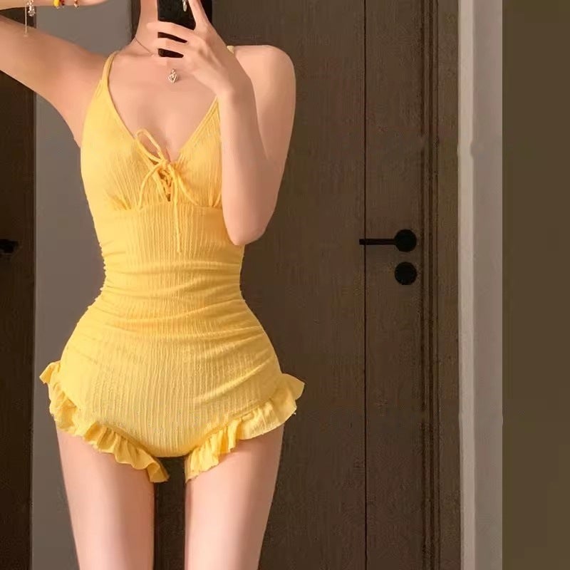 Women's One-Piece Swimsuit with Cover-Up, Tummy Control, Slimming, Conservative Long Sleeve Cardigan, Solid  Color