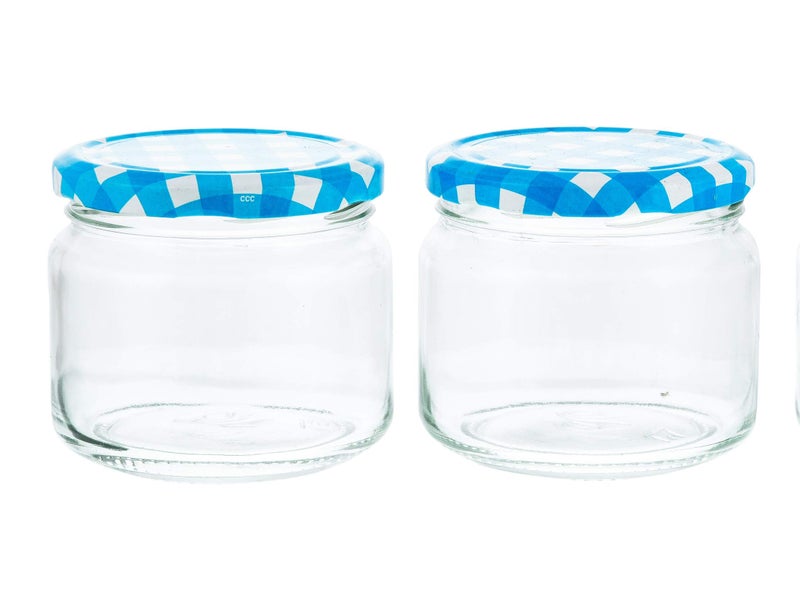 Machak Round Glass Jars Set For Kitchen Storage Airtight, 350ml, With Blue Lid (2 Pieces) - Image 4