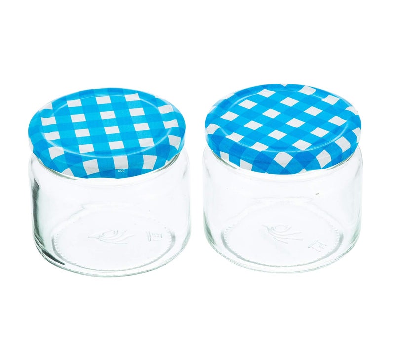 Machak Round Glass Jars Set For Kitchen Storage Airtight, 350ml, With Blue Lid (2 Pieces) - Image 5