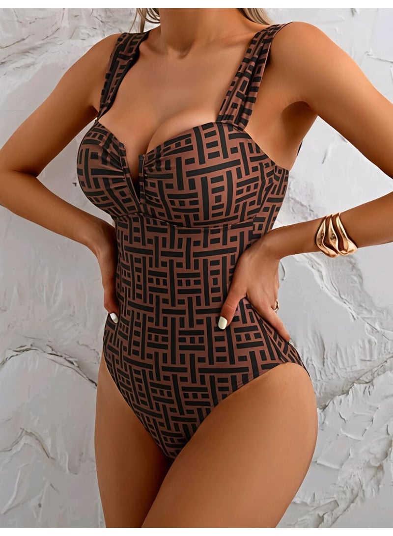 Shein Swim Vcay Women's Summer Beach Vacation Style All-Over Printed Ruched Bust One-Piece Swimsuit - Image 2