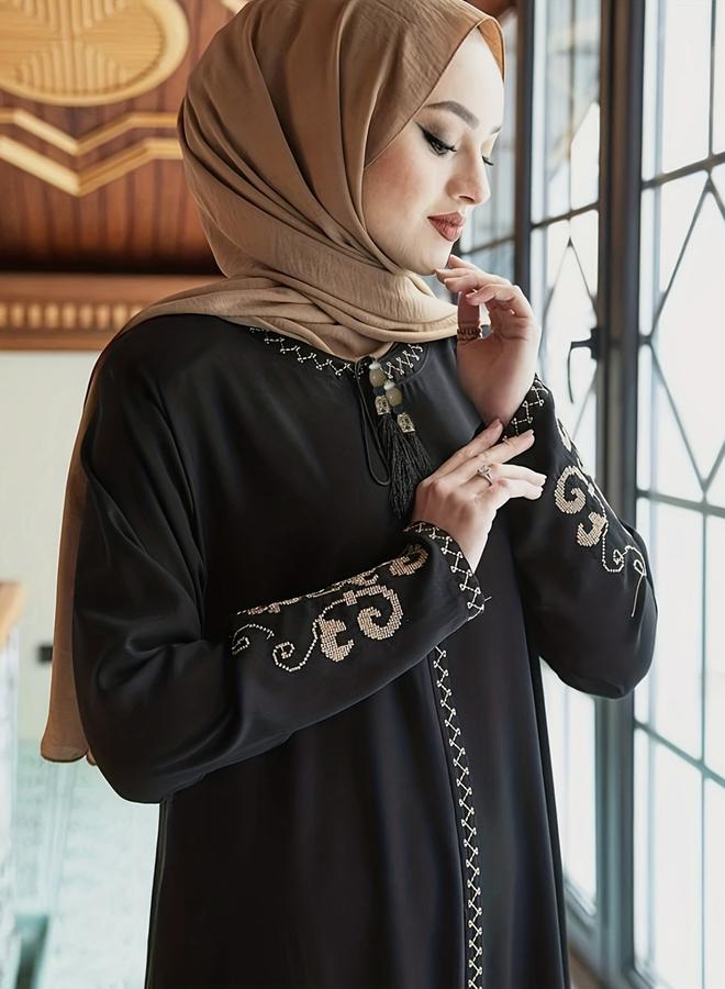 Take Two Black Embellished Tassel Detail A-Line Jalabiya - Image 1