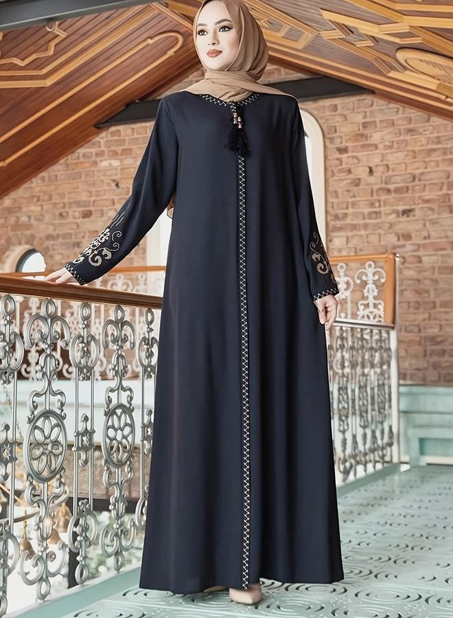 Take Two Black Embellished Tassel Detail A-Line Jalabiya - Image 2