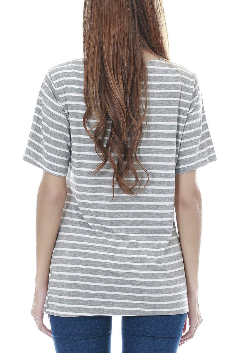 Smallshow 3 Pcs Maternity Nursing T-Shirt Nursing Tops Grey Stripe-Dim Grey-Black Medium - Image 4