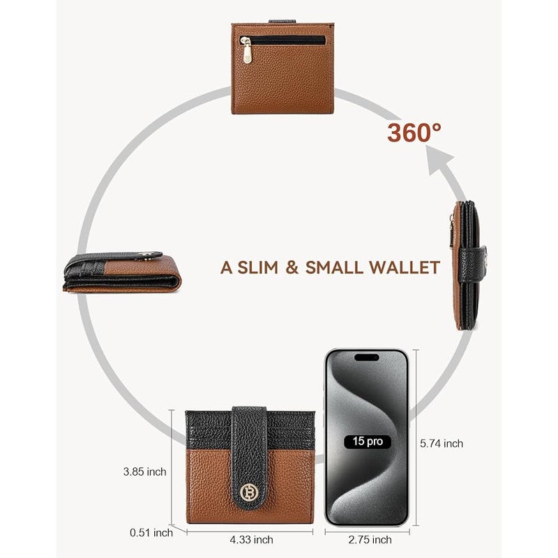 Bostanten Slim Wallet for Women Small RFID Blocking Credit Card Holder Leather Bifold Wallets with Zipper Coin Pocket Black＆Brown - Image 4
