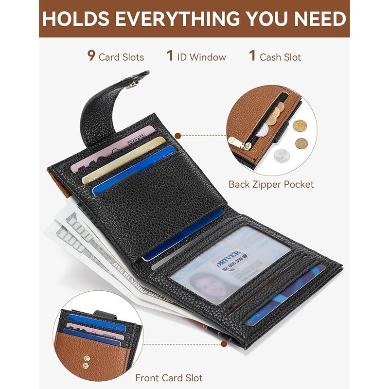 Bostanten Slim Wallet for Women Small RFID Blocking Credit Card Holder Leather Bifold Wallets with Zipper Coin Pocket Black＆Brown - Image 2