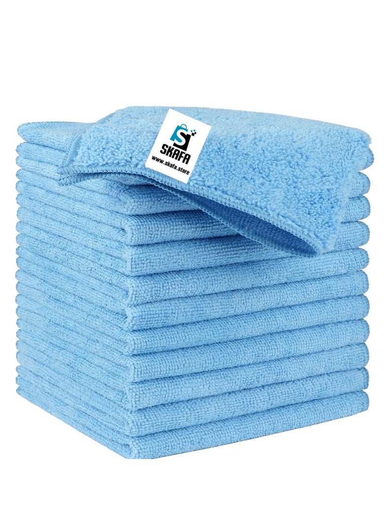 SKAFA Microfiber Cleaning Cloth  12 Pcs | 30 X 30 CM Ultra Absorbent Towels | Premium Microfiber Towels for House, Kitchen, Windows, Cars & More (Blue) - Image 1
