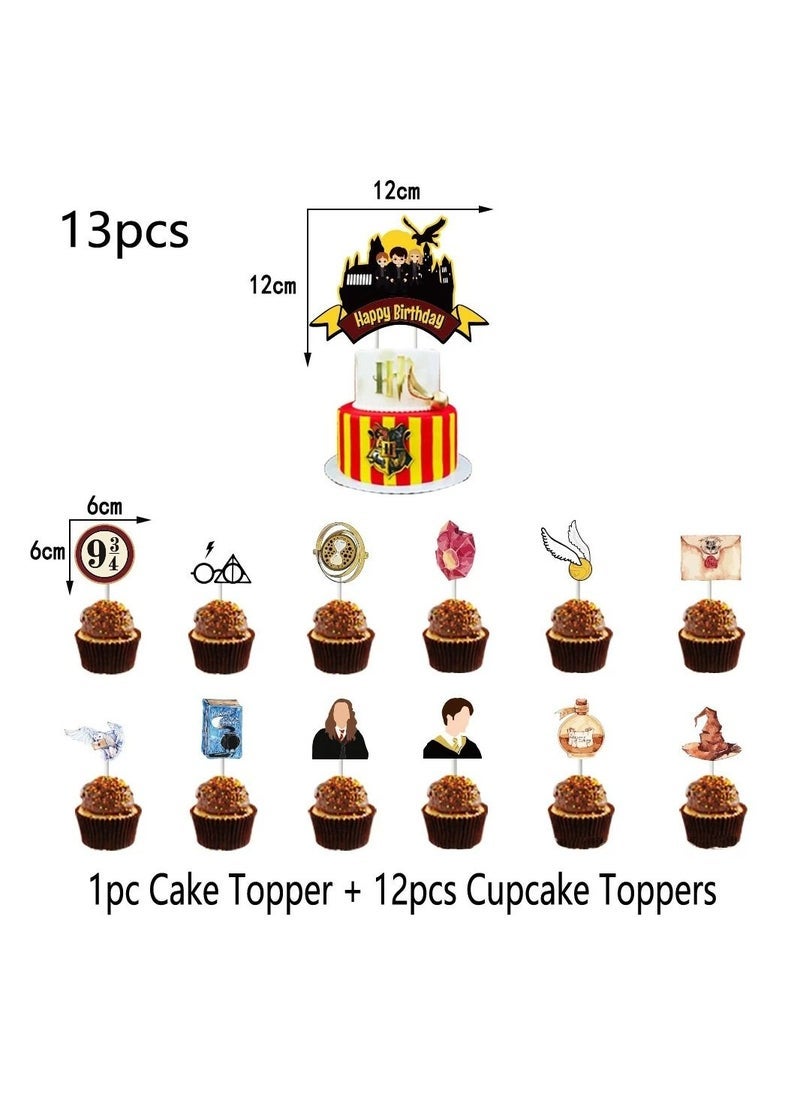 TJMR Harry Potter Party Decorations Magical Birthday Happy Birthday Banner Balloons, Cupcake Toppers, Kids HP 9Â¾ Birthday Party Decorations 51 pcs - Image 3