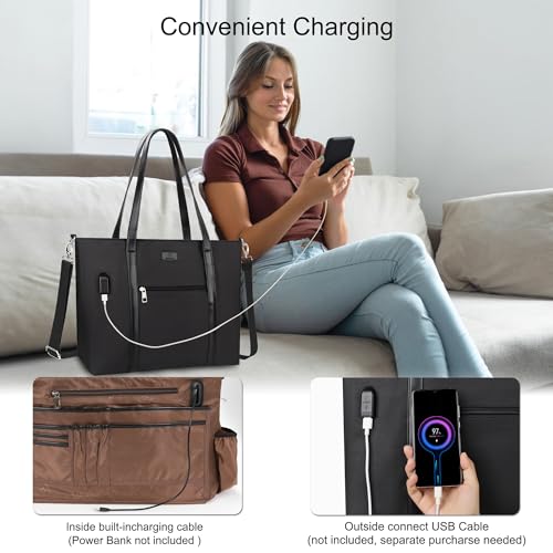 TANTO Laptop Tote Bag for Women 17 Inch Laptop Bag for Work with USB Charging Port Travel Computer bag Business Work Briefcase with Compartment &Shoulder Straps Gifts for Women - Image 3