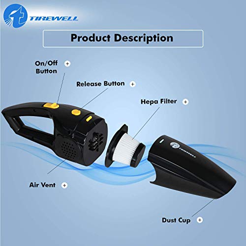 TIREWELL TW-9001 Multi-Function Car Vacuum Cleaner Wet & Dry Portable Handheld Car Vacuum Cleaning with HEPA Filter (150W) - Image 3