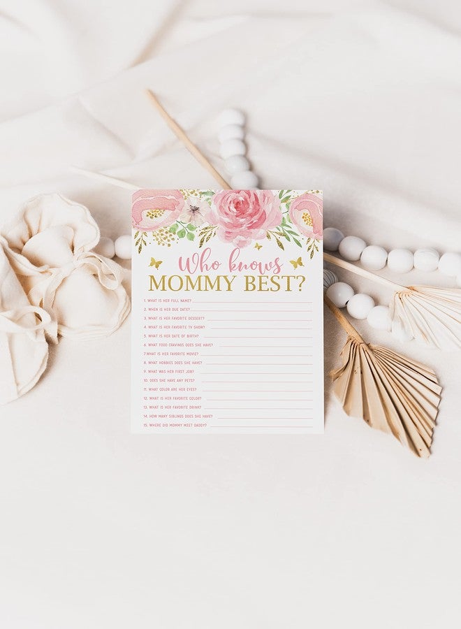 يور ماين إيفينت برينتس ألعاب حفل استقبال المولود الجديد من Your Main Event Prints - بينغو، البحث عن الضيف، السعر مناسب، من يعرف الأم أكثر - تصميم زهري باللونين الوردي والذهبي - 25 لعبة لكل تصميم، مطبوعة على الوجهين، لعبة واحدة لكل جانب - Image 5