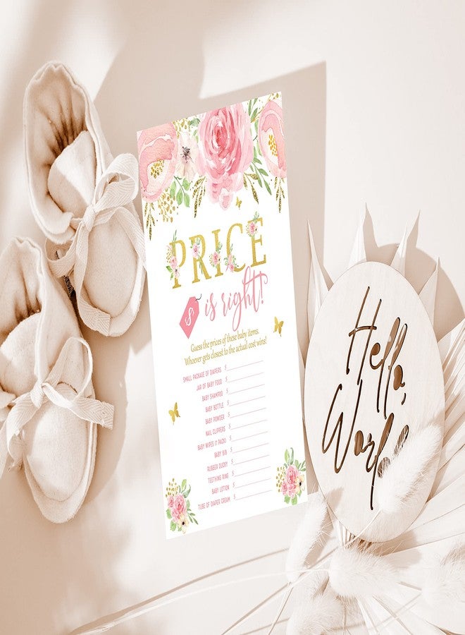 يور ماين إيفينت برينتس ألعاب حفل استقبال المولود الجديد من Your Main Event Prints - بينغو، البحث عن الضيف، السعر مناسب، من يعرف الأم أكثر - تصميم زهري باللونين الوردي والذهبي - 25 لعبة لكل تصميم، مطبوعة على الوجهين، لعبة واحدة لكل جانب - Image 4