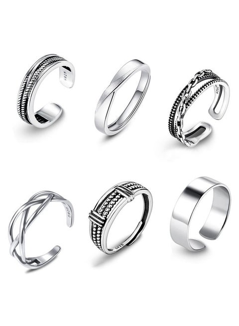 Open Adjustable Rings Set Unisex Stacking Ring Stackable Jewelry Gift Finger Rings for Women Men Girls Boys 6pcs Silver