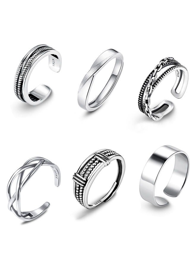 HAWAWA Open Adjustable Rings Set Unisex Stacking Ring Stackable Jewelry Gift Finger Rings for Women Men Girls Boys 6pcs Silver  - Image 1
