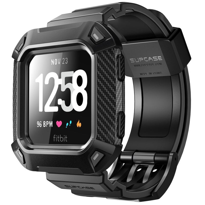 SUPCASE Watch Bands for Fitbit Versa & Versa Lite, Unicorn Beetle Pro Protective Replacement Wristband Case Band (Black) - Image 1