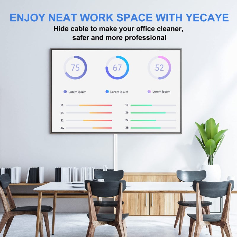 Yecaye غطاء كابلات بطول 250 بوصة، غطاء كابل بخط واحد، أغطية كابلات صغيرة من ييكاي للأسلاك على نظام الجدار، مجموعة مسار الكابل لحد أقصى 2 كابل، مخفي الأسلاك للتلفاز على الجدار، مخفي الأسلاك، 16 × 15.7 بوصة، عرض 0.59 بوصة، ارتفاع 0.4 بوصة، أبيض - Image 4