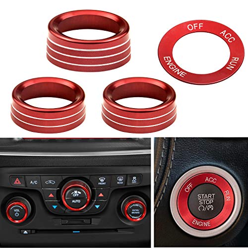 Kujunpao for Challeger Air Conditioner Turn Signal Light Climate Volume Auto Center Console Knob Ring Compatible with Dodge Challenger/Charger/Chrysler Stop Start Button Sticker 2015-2019 (Red) - Image 3