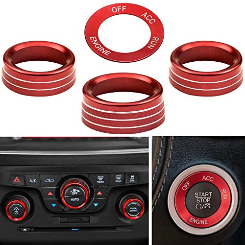 Kujunpao for Challeger Air Conditioner Turn Signal Light Climate Volume Auto Center Console Knob Ring Compatible with Dodge Challenger/Charger/Chrysler Stop Start Button Sticker 2015-2019 (Red) - Image 2