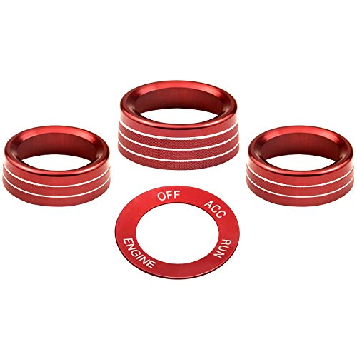 Kujunpao for Challeger Air Conditioner Turn Signal Light Climate Volume Auto Center Console Knob Ring Compatible with Dodge Challenger/Charger/Chrysler Stop Start Button Sticker 2015-2019 (Red) - Image 4