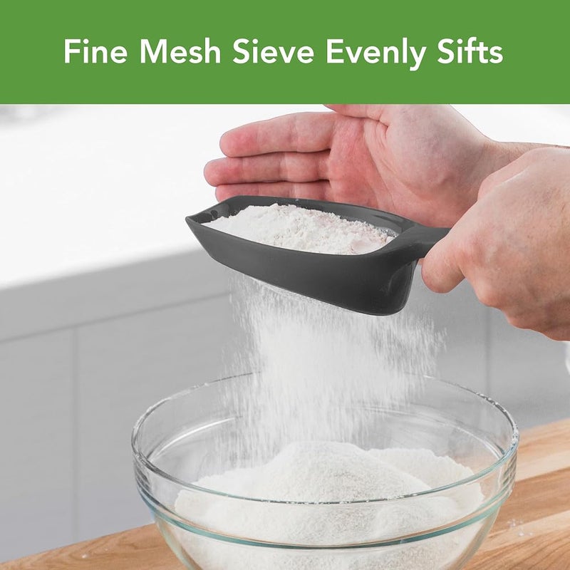 Tovolo Scoop & Sift, Ergonomic Fine Mesh Sieve Flour Sifter, Easy Scoop 1 Measuring Cup, Dishwasher-Safe Baking Tool for Dusting & Aerating, Charcoal - Image 2