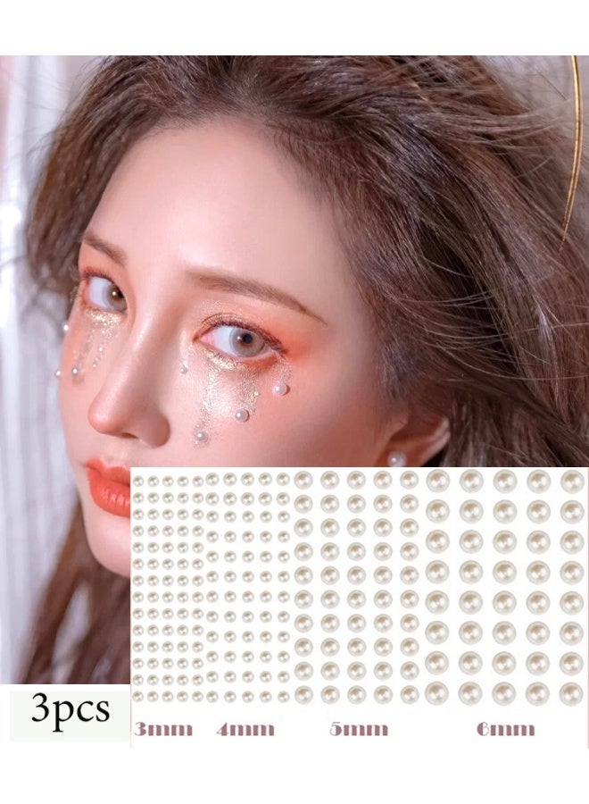 3 ورقات ثلاثية الأبعاد ذاتية اللصق من ملصقات ظلال العيون البيضاء اللؤلؤية للجسم، زينة فنية للأظافر للنساء، إكسسوارات حرفية يدوية للأطفال - Image 1