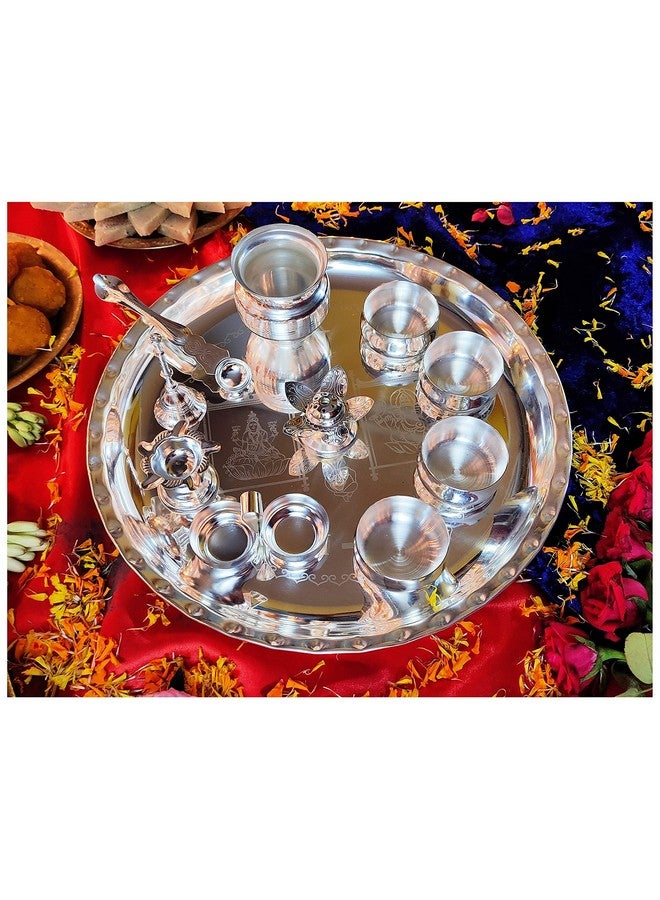 BENGALEN BENGALEN Premium Silver Plated Pooja thali Set 12 Inch with Accessories for Festival Ethnic Puja Items for Diwali, Home, Temple, Office, Wedding Gift  - Image 1