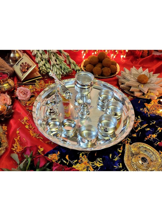 BENGALEN BENGALEN Premium Silver Plated Pooja thali Set 12 Inch with Accessories for Festival Ethnic Puja Items for Diwali, Home, Temple, Office, Wedding Gift  - Image 4