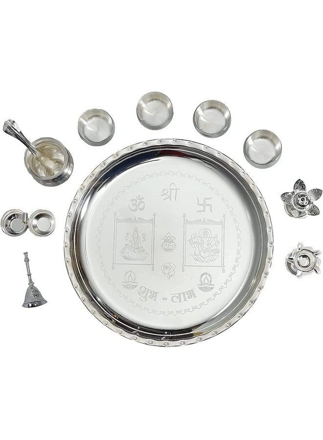 BENGALEN BENGALEN Premium Silver Plated Pooja thali Set 12 Inch with Accessories for Festival Ethnic Puja Items for Diwali, Home, Temple, Office, Wedding Gift  - Image 3