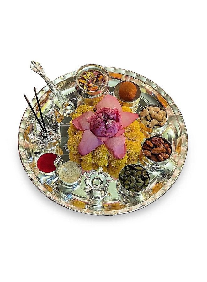 BENGALEN BENGALEN Premium Silver Plated Pooja thali Set 12 Inch with Accessories for Festival Ethnic Puja Items for Diwali, Home, Temple, Office, Wedding Gift  - Image 2