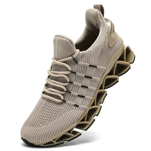 Kapsen Mens Slip On Walking Shoes Blade Non Slip Tennis Running Shoes Lightweight Workout Breathable Mesh Fashion Sneakers Khaki - Image 1