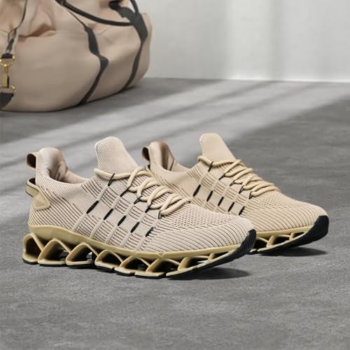 Kapsen Mens Slip On Walking Shoes Blade Non Slip Tennis Running Shoes Lightweight Workout Breathable Mesh Fashion Sneakers Khaki - Image 2
