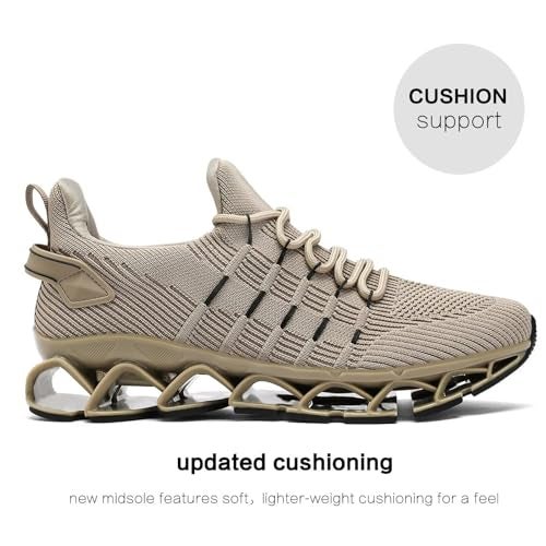 Kapsen Mens Slip On Walking Shoes Blade Non Slip Tennis Running Shoes Lightweight Workout Breathable Mesh Fashion Sneakers Khaki - Image 3