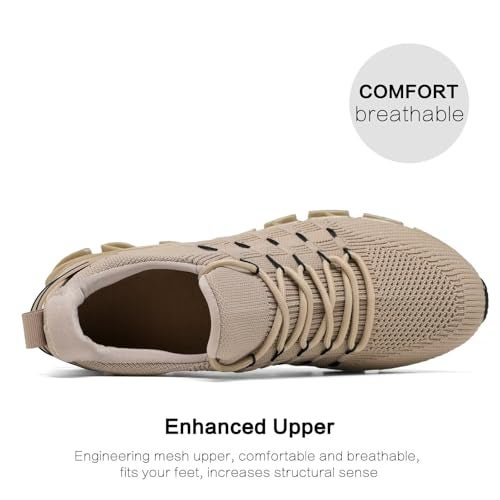 Kapsen Mens Slip On Walking Shoes Blade Non Slip Tennis Running Shoes Lightweight Workout Breathable Mesh Fashion Sneakers Khaki - Image 4