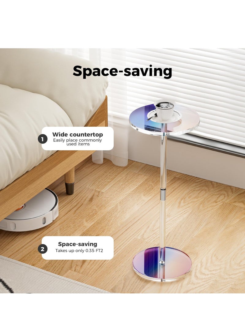 XiuWoo Creative Acrylic Side Table 25x25x54cm Iridescent Finish Round End Table for Small Spaces Living Room Bedroom Office Lightweight Durable Drink Table with Tool-Free Assembly Modern Home Decor - Image 2