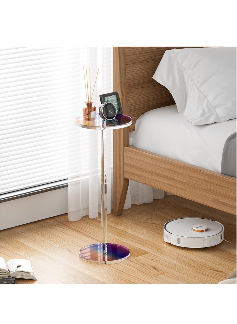 XiuWoo Creative Acrylic Side Table 25x25x54cm Iridescent Finish Round End Table for Small Spaces Living Room Bedroom Office Lightweight Durable Drink Table with Tool-Free Assembly Modern Home Decor - Image 4