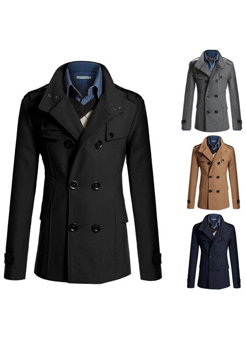Generic - 2015 New Mens Wool Trench Coat Navy blue - Image 1