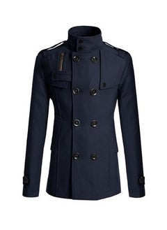2015 New Mens Wool Trench Coat Navy blue