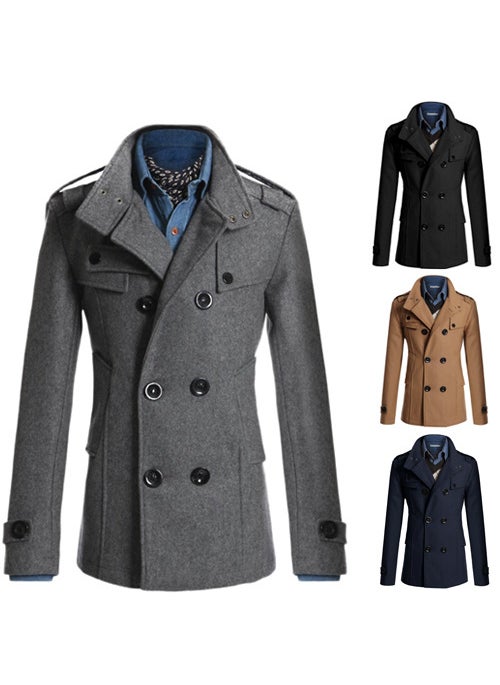 Generic - 2015 New Mens Wool Trench Coat Navy blue - Image 1