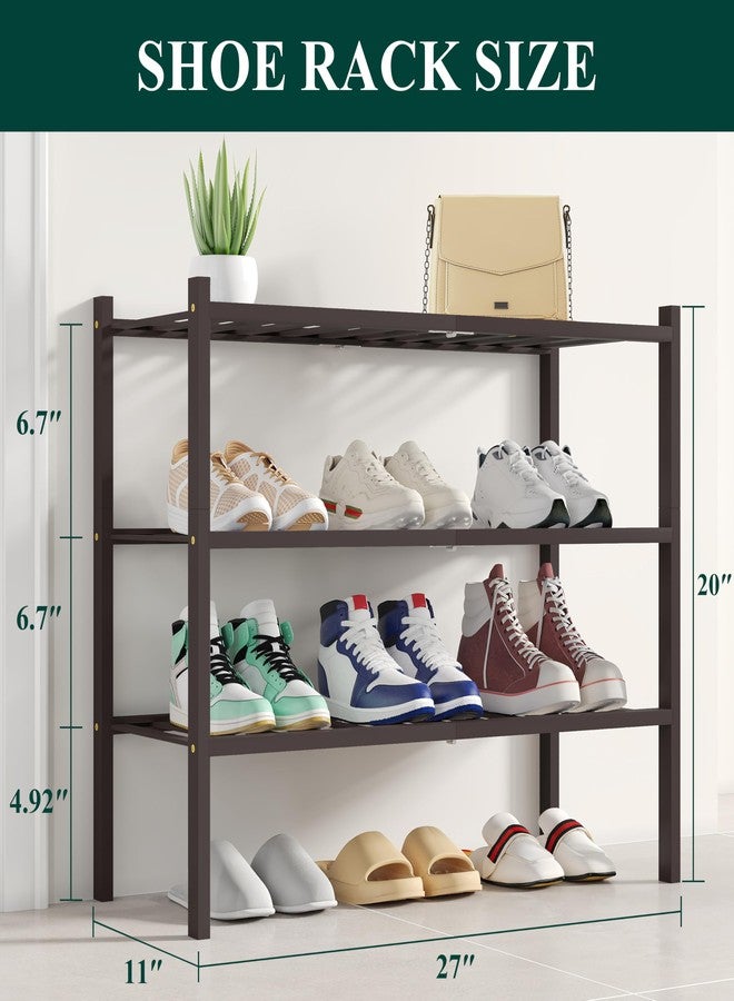 Smiry Shoe Rack, 3 Tier Bamboo Shoe Organizer, Stackable Free Standing Wooden Shoe Storage Shelf for Closet, Entryway, Front Door Entrance, Brown - Image 2