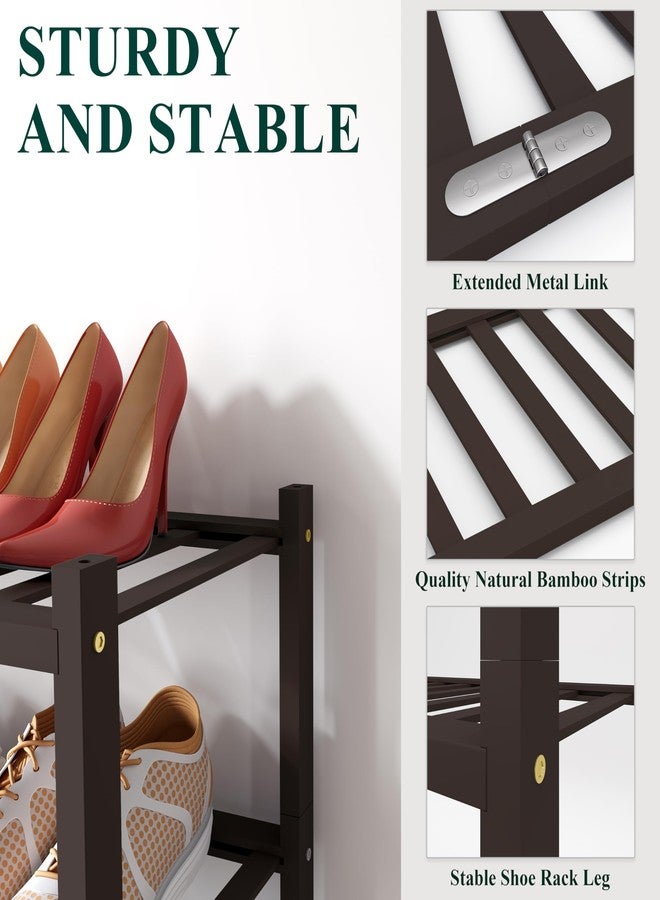 Smiry Shoe Rack, 3 Tier Bamboo Shoe Organizer, Stackable Free Standing Wooden Shoe Storage Shelf for Closet, Entryway, Front Door Entrance, Brown - Image 3
