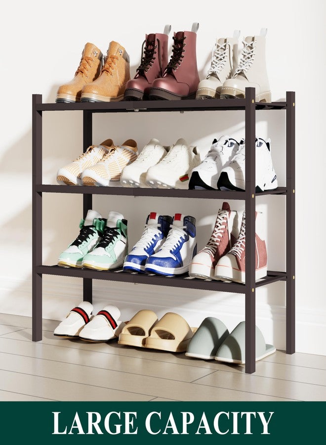 Smiry Shoe Rack, 3 Tier Bamboo Shoe Organizer, Stackable Free Standing Wooden Shoe Storage Shelf for Closet, Entryway, Front Door Entrance, Brown - Image 5