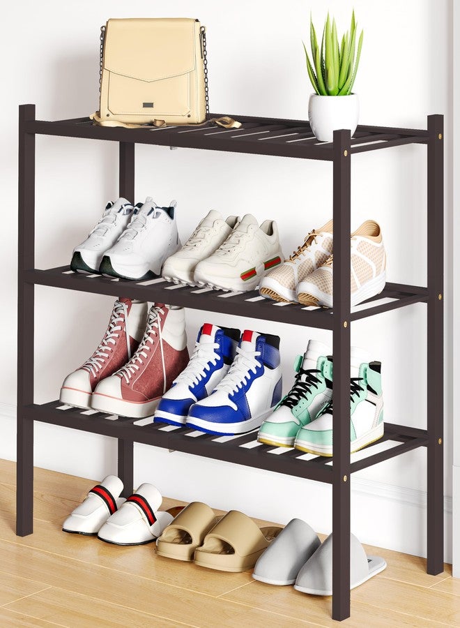 Smiry Shoe Rack, 3 Tier Bamboo Shoe Organizer, Stackable Free Standing Wooden Shoe Storage Shelf for Closet, Entryway, Front Door Entrance, Brown - Image 1