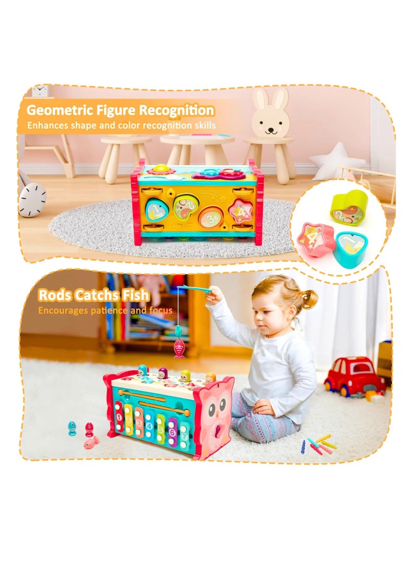 ARGT 8-in-1 Montessori Activity Box – Educational Toddler Toys with Xylophone, Whack-a-Mole, Magnetic Fishing, Clock, Pull-Along & More – Sensory Learning Toy for Boys & Girls Ages 1-4 Years  - Image 3