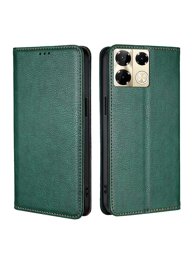 جرين تايجر جراب هاتف جلدي مغناطيسي بلون زيتي لامع لهاتف Infinix Note 40 Pro 5G (أخضر)