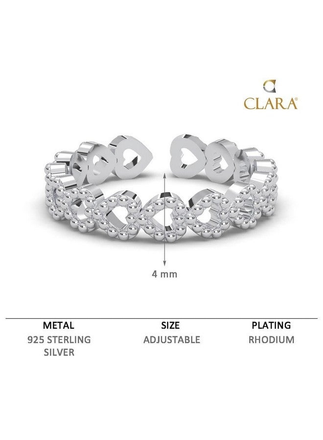 Clara Pure 925 Sterling Silver Line of Heart Finger Ring | Size Adjustable | Thumb Band | Gift for Women Girls Wife Girlfriend - Image 5